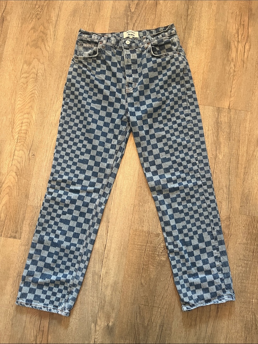 Reformation Blue Checkerboard Straight Jeans